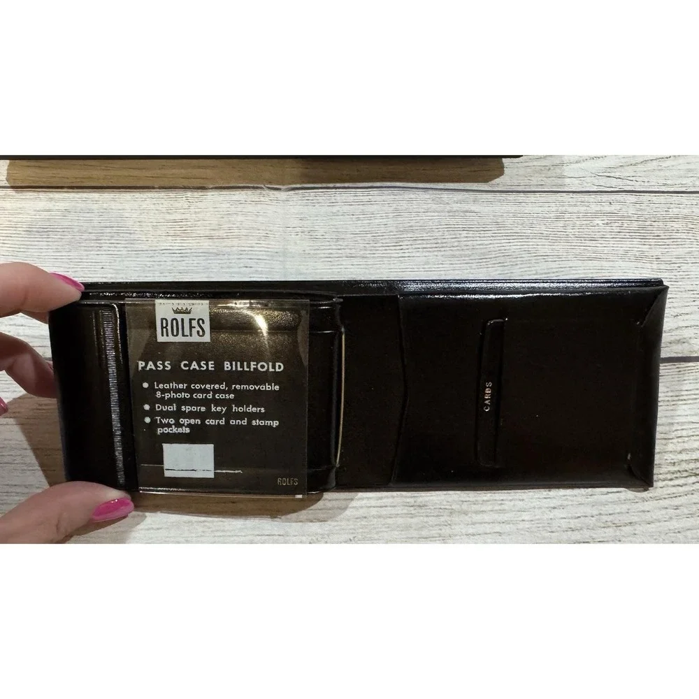 NOS Rolfs Vintage Black Leather Pass Case Billfold Wallet w/Original Box GTub10